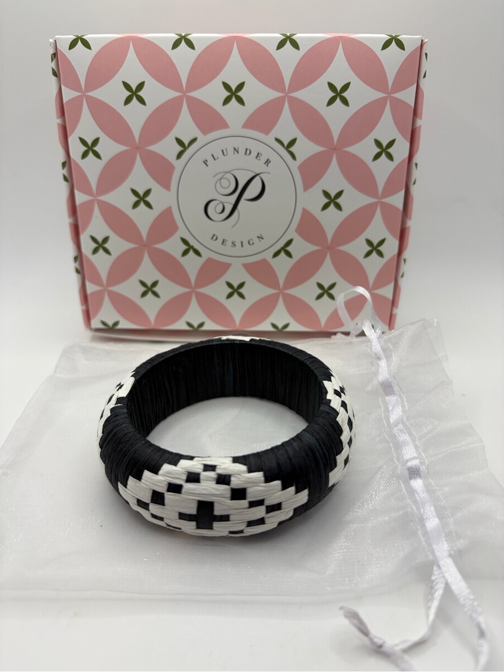 Plunder Black & White Woven Bangle Bracelet